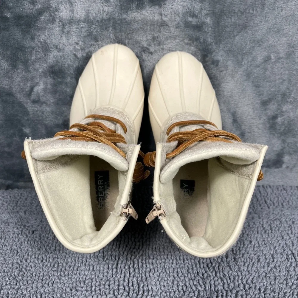 Sperry Saltwater Duck Boots Youth 4M Cream Grey Wool Textile STK163619